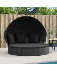 Lit de repos d'extérieur avec auvent et coussins résine tressée | Mobilier & Déco
