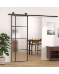 Porte coulissante Verre ESG dépoli et aluminium 76x205 cm Noir | Mobilier & Déco