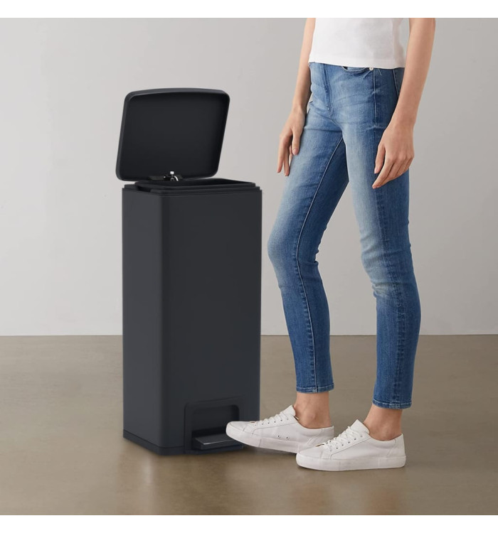 Poubelle à pédale anti-empreinte 30 L Noir Acier inoxydable | Mobilier & Déco