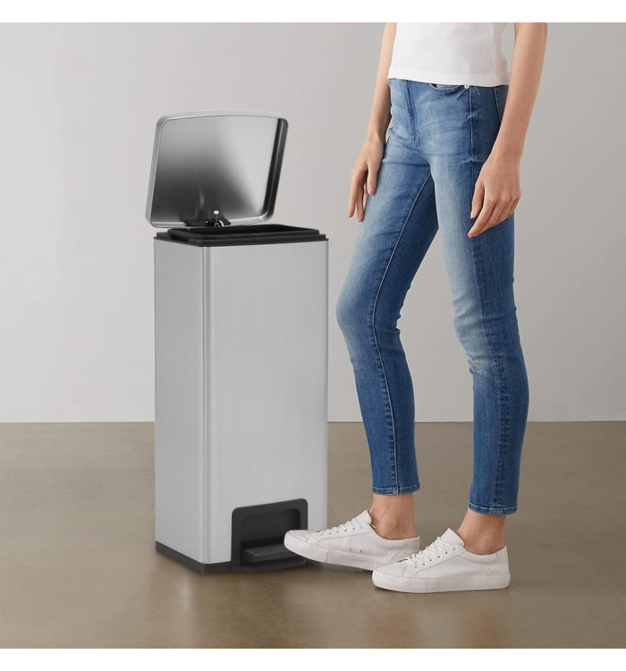 Poubelle à pédale anti-empreinte 30 L Argenté Acier inoxydable | Mobilier & Déco