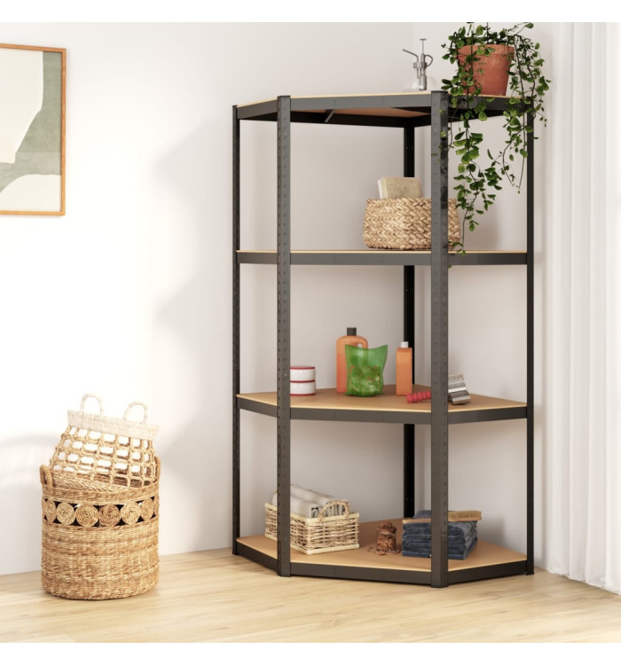 Étagère d'angle à 4 niveaux Anthracite Acier bois d'ingénierie | Mobilier & Déco