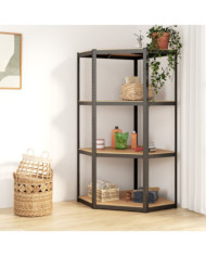 Étagère d'angle à 4 niveaux Anthracite Acier bois d'ingénierie | Mobilier & Déco