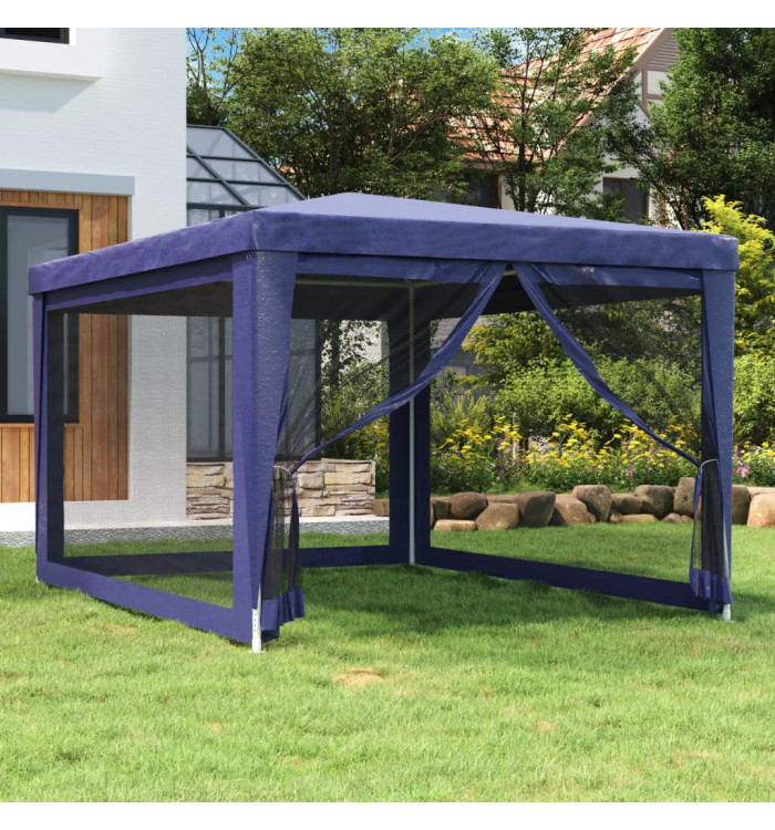 Tente de fête avec 4 parois latérales en maille Bleu 3x4 m PEHD | Mobilier & Déco