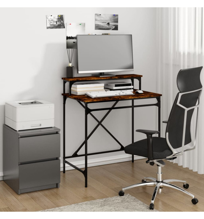 Bureau chêne fumé 80x50x90 cm bois d'ingénierie et fer | Mobilier & Déco