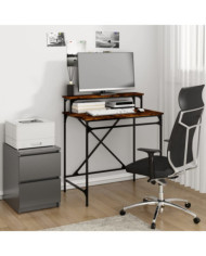 Bureau chêne fumé 80x50x90 cm bois d'ingénierie et fer | Mobilier & Déco