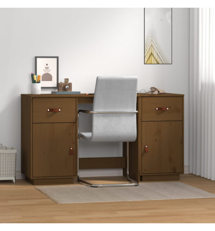 Bureau avec armoires Marron miel 135x50x75cm Bois massif de pin | Mobilier & Déco