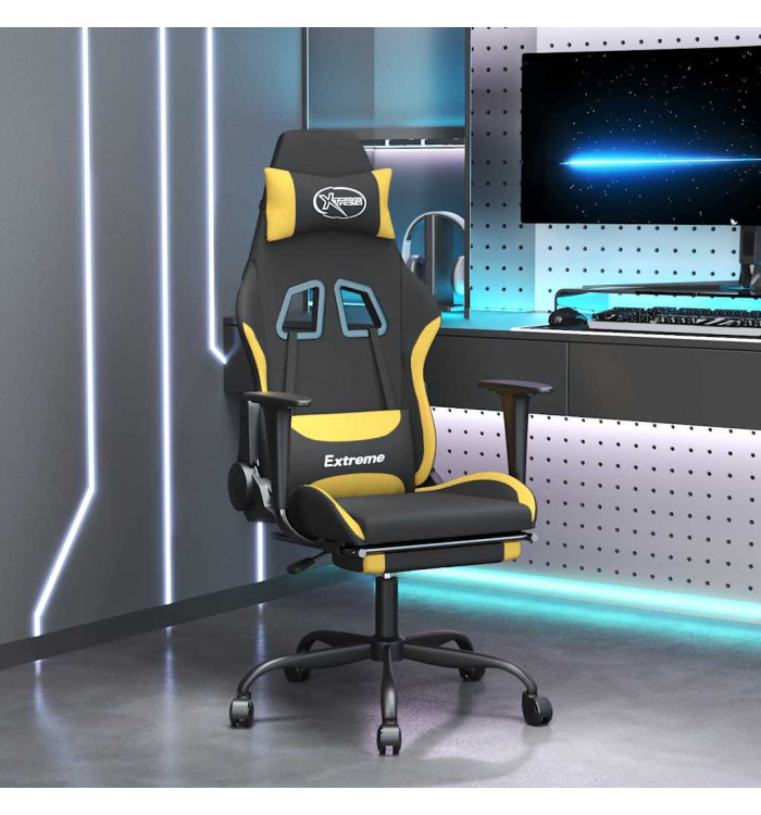 Chaise de jeu de massage avec repose-pied Noir et jaune Tissu | Mobilier & Déco