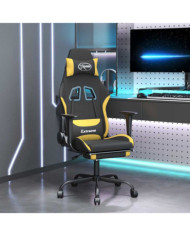 Chaise de jeu de massage avec repose-pied Noir et jaune Tissu | Mobilier & Déco