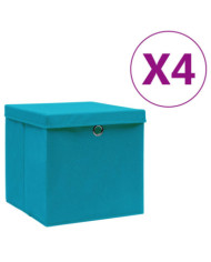 Boîtes de rangement avec couvercles 4 pcs 28x28x28cm Bleu azuré | Mobilier & Déco