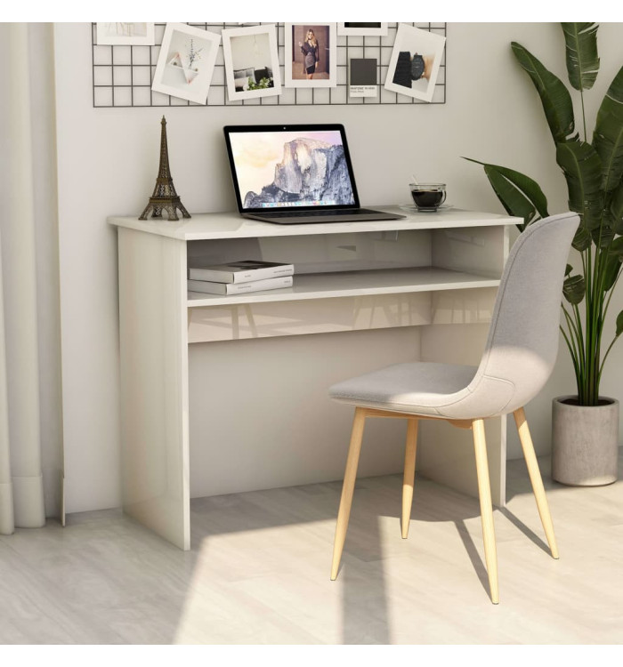 Bureau Blanc brillant 90x50x74 cm Bois d'ingénierie | Mobilier & Déco