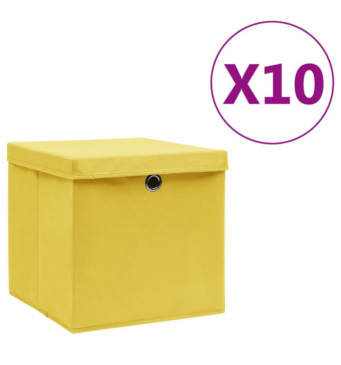 Boîtes de rangement avec couvercles 10 pcs 28x28x28 cm Jaune | Mobilier & Déco