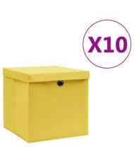 Boîtes de rangement avec couvercles 10 pcs 28x28x28 cm Jaune | Mobilier & Déco
