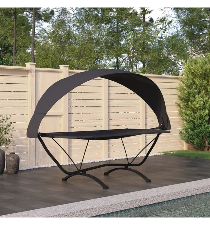 Lit de repos d'extérieur avec auvent Noir Acier et tissu Oxford | Mobilier & Déco