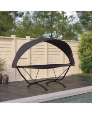 Lit de repos d'extérieur avec auvent Noir Acier et tissu Oxford | Mobilier & Déco