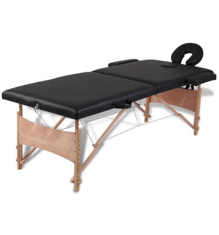 Table de massage pliable Noir 2 zones avec cadre en bois | Mobilier & Déco