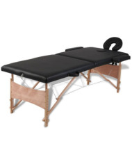 Table de massage pliable Noir 2 zones avec cadre en bois | Mobilier & Déco