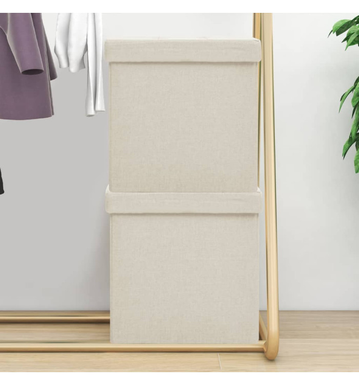 Tabourets de rangement pliables lot de 2 blanc crème Faux lin | Mobilier & Déco