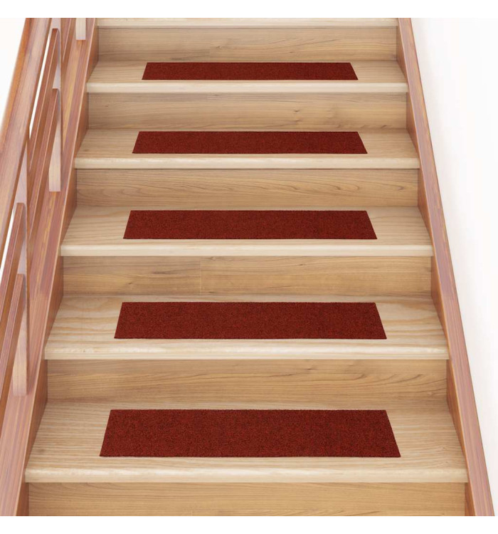 Tapis d'escalier autocollants Rectangulaire 15pcs 76x20cm Rouge | Mobilier & Déco