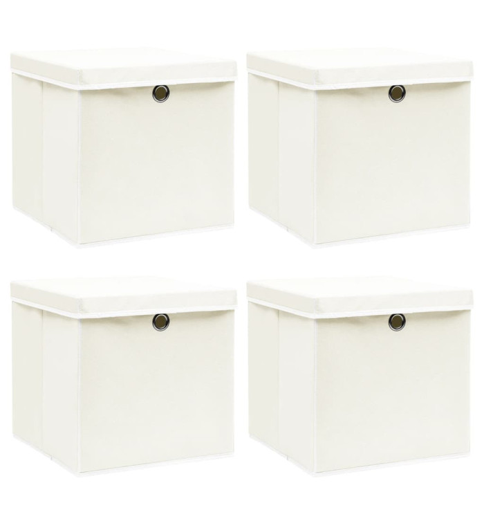Boîtes de rangement avec couvercles 4pcs Blanc 32x32x32cm Tissu | Mobilier & Déco
