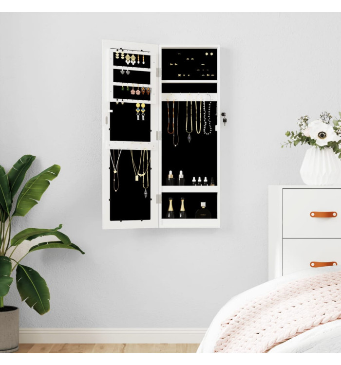 Armoire à bijoux avec miroir murale blanc 30x8,5x90 cm | Mobilier & Déco