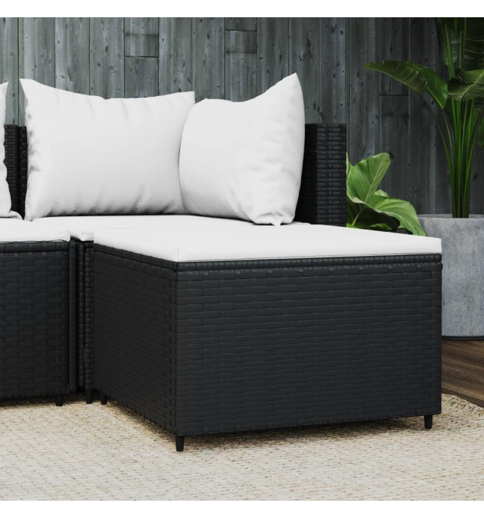 Repose-pied de jardin avec coussin noir résine tressée | Mobilier & Déco