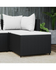 Repose-pied de jardin avec coussin noir résine tressée | Mobilier & Déco