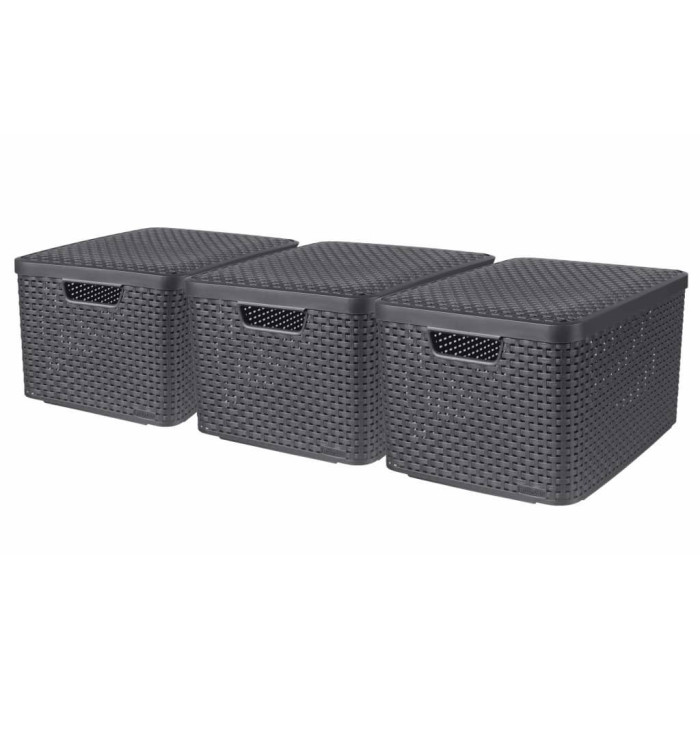 Curver Boîtes de rangement Style avec couvercle 3 pcs L Anthracite | Mobilier & Déco