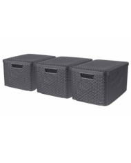 Curver Boîtes de rangement Style avec couvercle 3 pcs L Anthracite | Mobilier & Déco