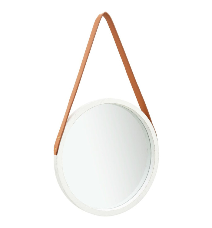 Miroir mural avec sangle 40 cm Blanc | Mobilier & Déco