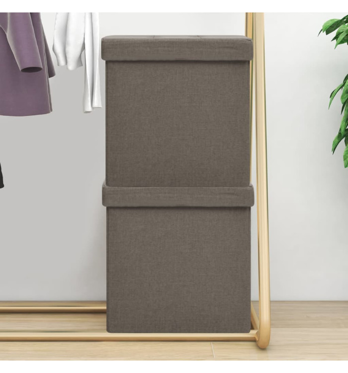 Tabourets de rangement pliables lot de 2 taupe faux lin | Mobilier & Déco