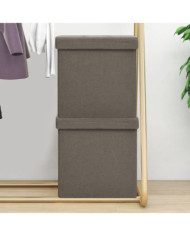 Tabourets de rangement pliables lot de 2 taupe faux lin | Mobilier & Déco