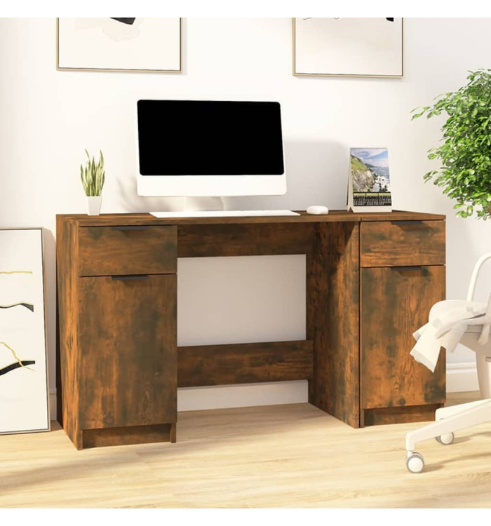 Bureau avec armoire latérale Chêne fumé Bois d'ingénierie | Mobilier & Déco