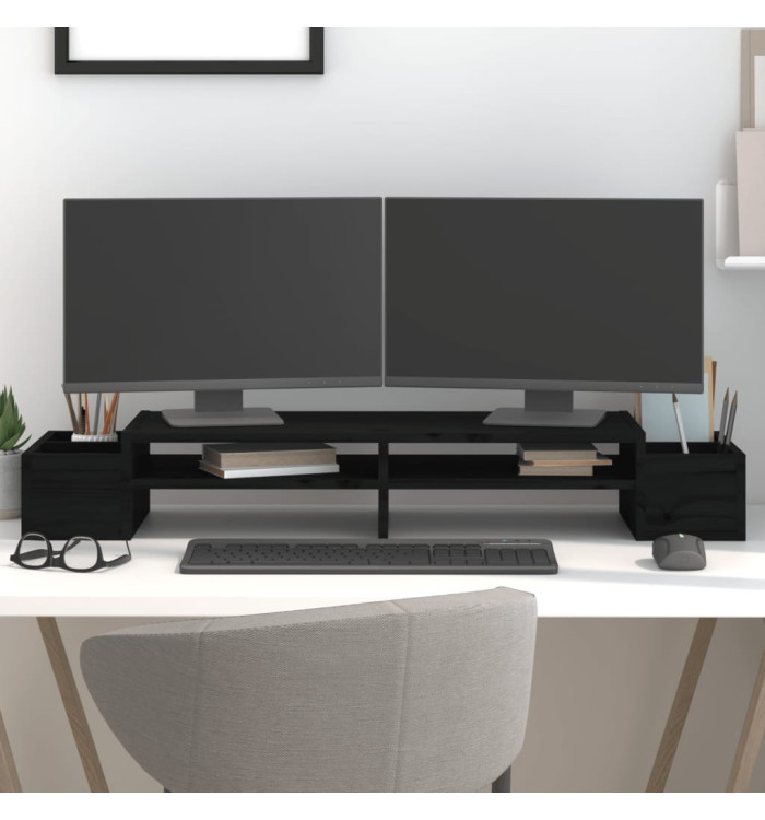 Support de moniteur Noir 100x27,5x15 cm Bois de pin solide | Mobilier & Déco