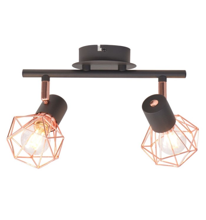 Plafonnier avec 2 projecteurs E14 Noir et cuivre | Mobilier & Déco