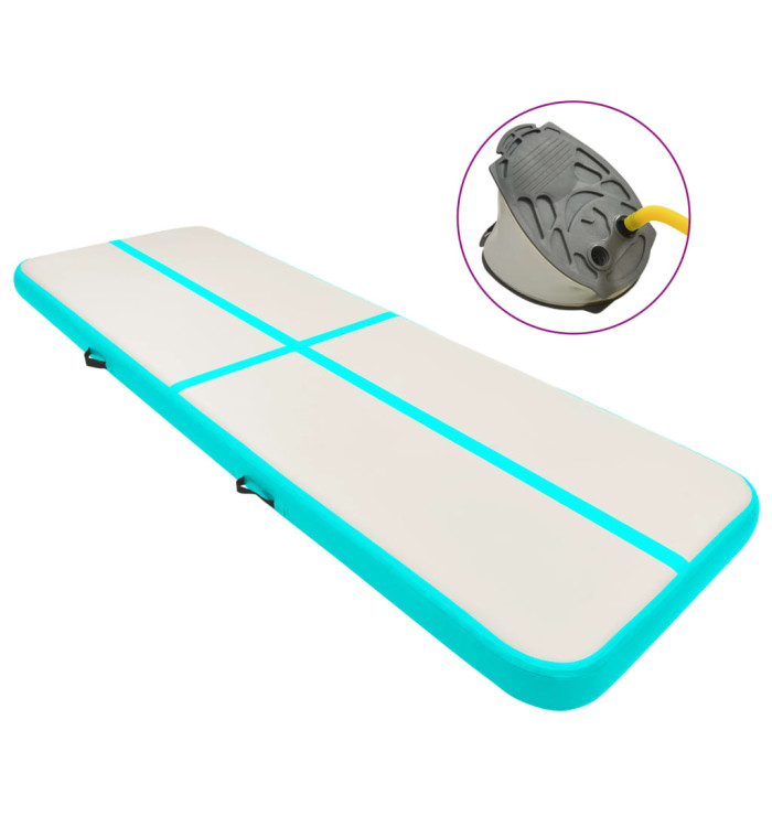 Tapis gonflable de gymnastique avec pompe 400x100x20cm PVC Vert | Mobilier & Déco