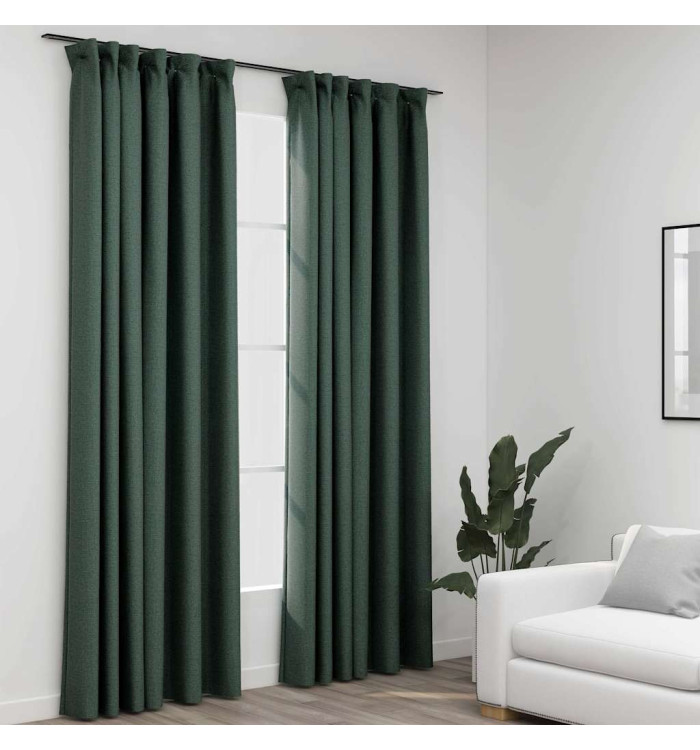 Rideaux occultants aspect lin avec crochets 2pcs Vert 140x245cm | Mobilier & Déco