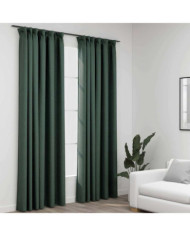 Rideaux occultants aspect lin avec crochets 2pcs Vert 140x245cm | Mobilier & Déco