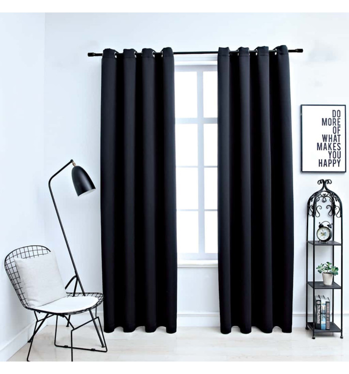 Rideaux occultants avec anneaux en métal 2 pcs Noir 140x225 cm | Mobilier & Déco