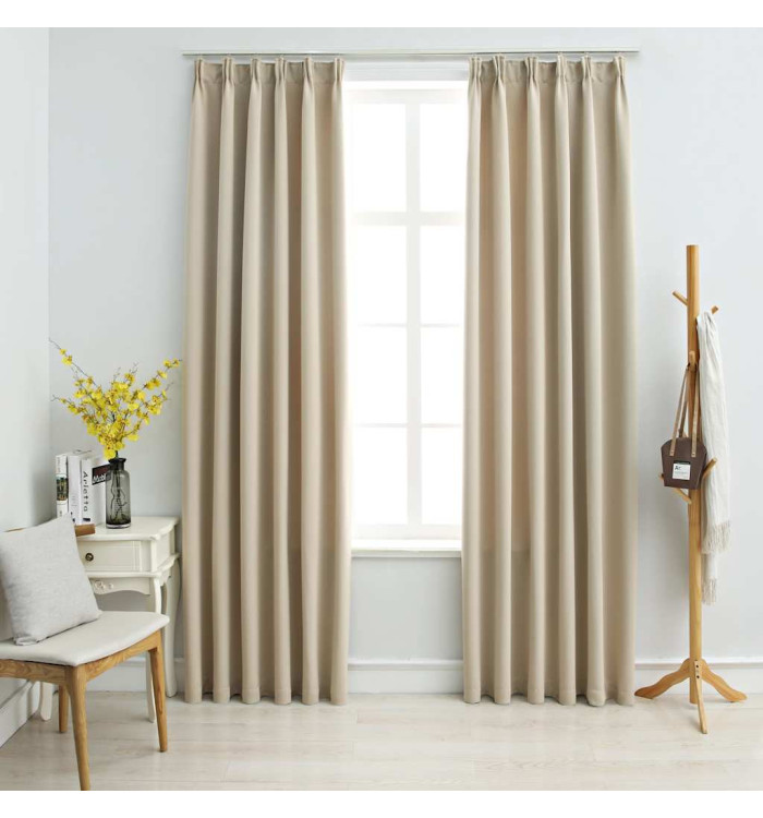 Rideaux occultants avec crochets 2 pcs Beige 140x225 cm | Mobilier & Déco