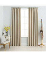Rideaux occultants avec crochets 2 pcs Beige 140x225 cm | Mobilier & Déco
