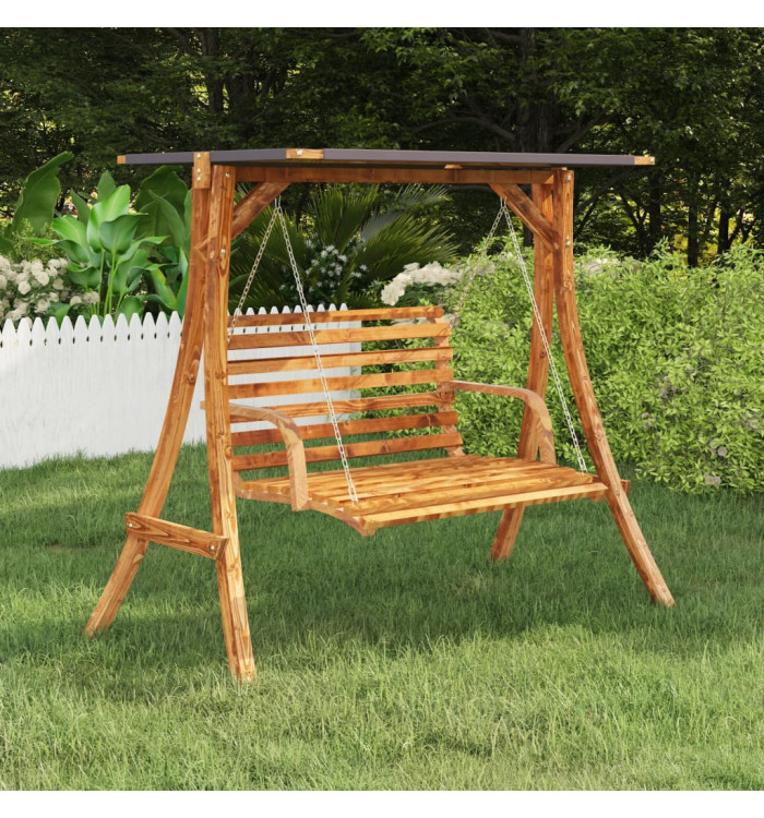 Cadre de balançoire toit anthracite Bois courbé à finition teck | Mobilier & Déco
