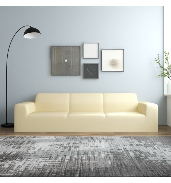 Housse extensible de canapé 4 places Crème Jersey de polyester | Mobilier & Déco