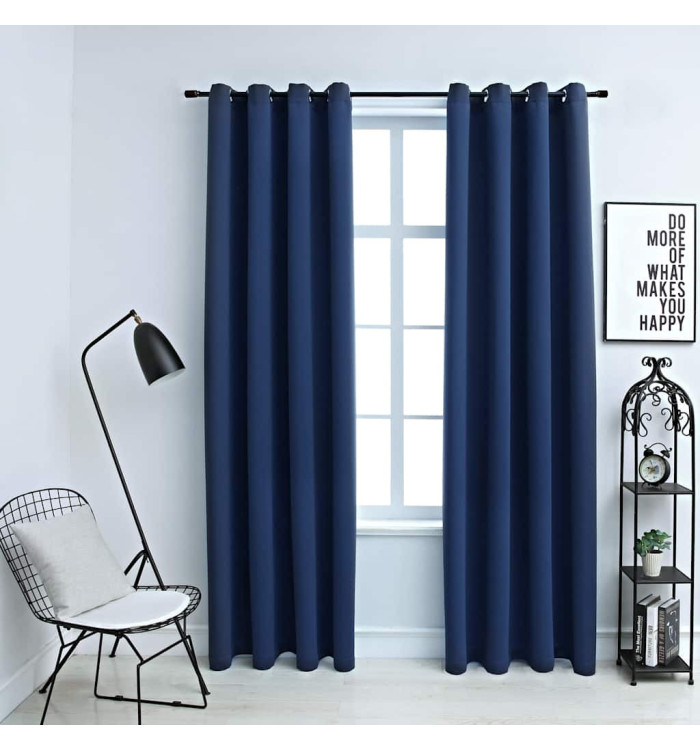 Rideaux occultants avec anneaux en métal 2 pcs Bleu 140x225 cm | Mobilier & Déco