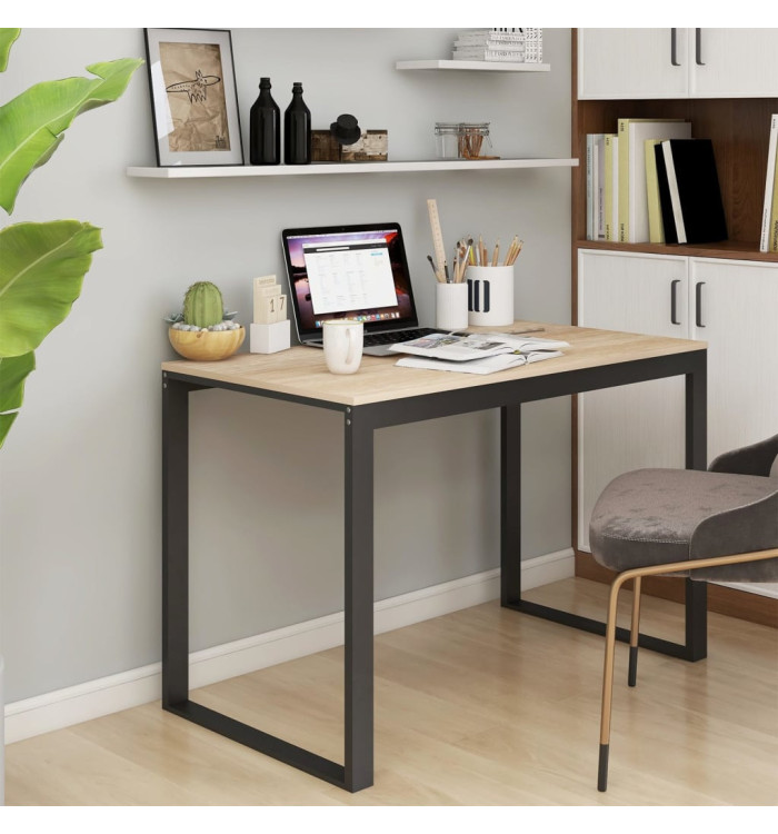 Bureau d'ordinateur Noir et chêne 110x60x73 cm Aggloméré | Mobilier & Déco