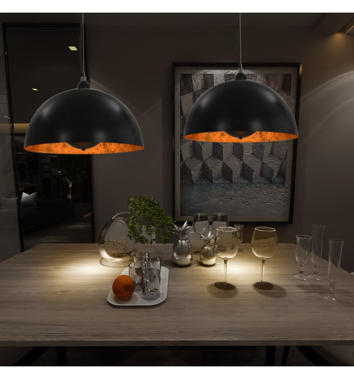 2 pcs Plafonniers Noir et doré Semi-sphérique 40 cm E27 | Mobilier & Déco
