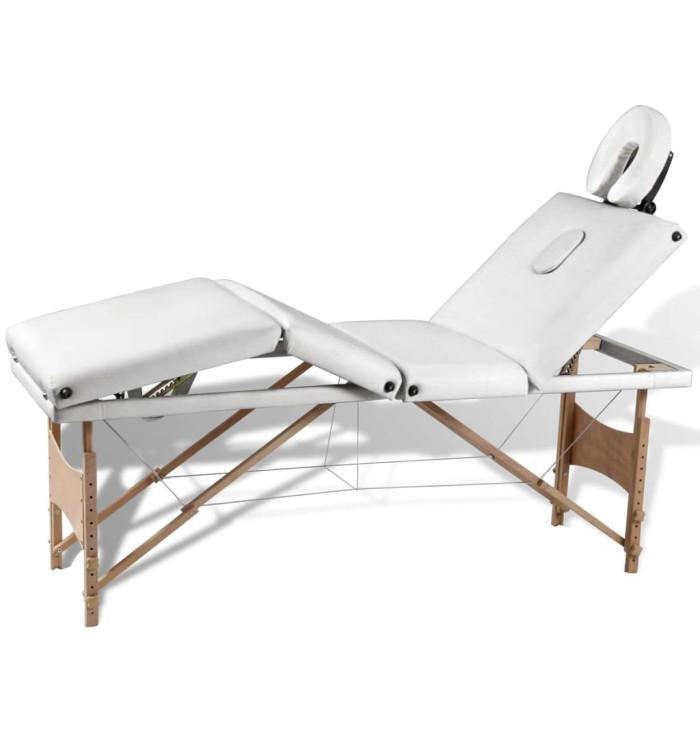 Table de massage pliable Blanc crème 4 zones avec cadre en bois | Mobilier & Déco