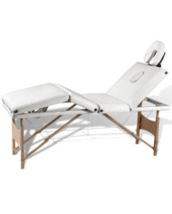 Table de massage pliable Blanc crème 4 zones avec cadre en bois | Mobilier & Déco