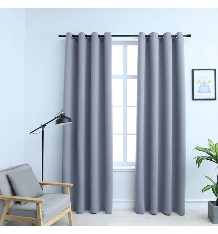 Rideaux occultants avec anneaux en métal 2 pcs Gris 140x175 cm | Mobilier & Déco
