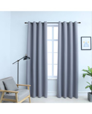 Rideaux occultants avec anneaux en métal 2 pcs Gris 140x175 cm | Mobilier & Déco
