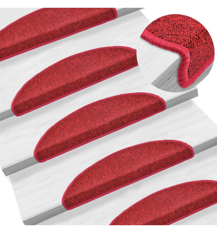 Tapis d'escalier 15 pcs Rouge bordeaux 56 x 17 x 3 cm | Mobilier & Déco
